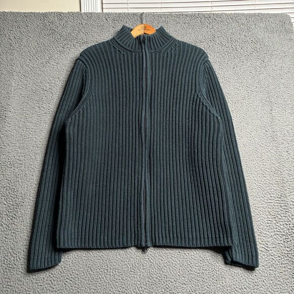 Vintage 90's GAP Green Ribbed Full Zip Cardigan Sweater Size XL 100% Cotton - Picture 1 of 9